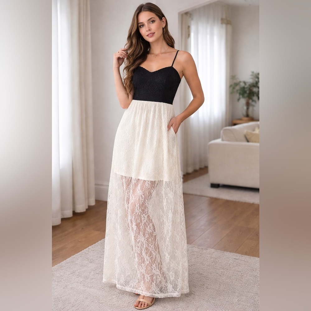 Jodi Kristopher Ivory and Black Lace Dress